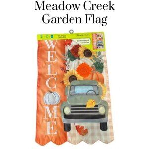 Welcome Garden Flag.  Embroidered, appliqué, hand stitched. Women owned. Fall.